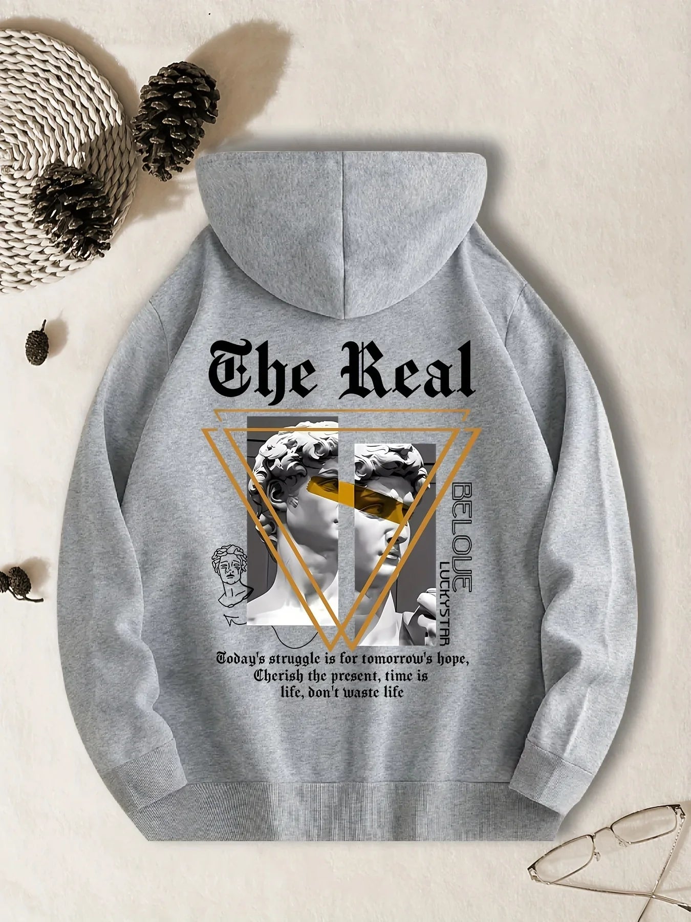 Men's Casual Hoodie Geometric Pattern Polyester Fiber Relaxed Fit Machine Washable Fashion Female Streetwear Long Sleeve Clothes