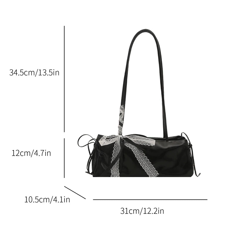 Korean Bow Ribbon Handbag Fashion Lace Square Shoulder Bag French Elegant Baguette Bag Leisure Large Capacity Tote Underarm Bag