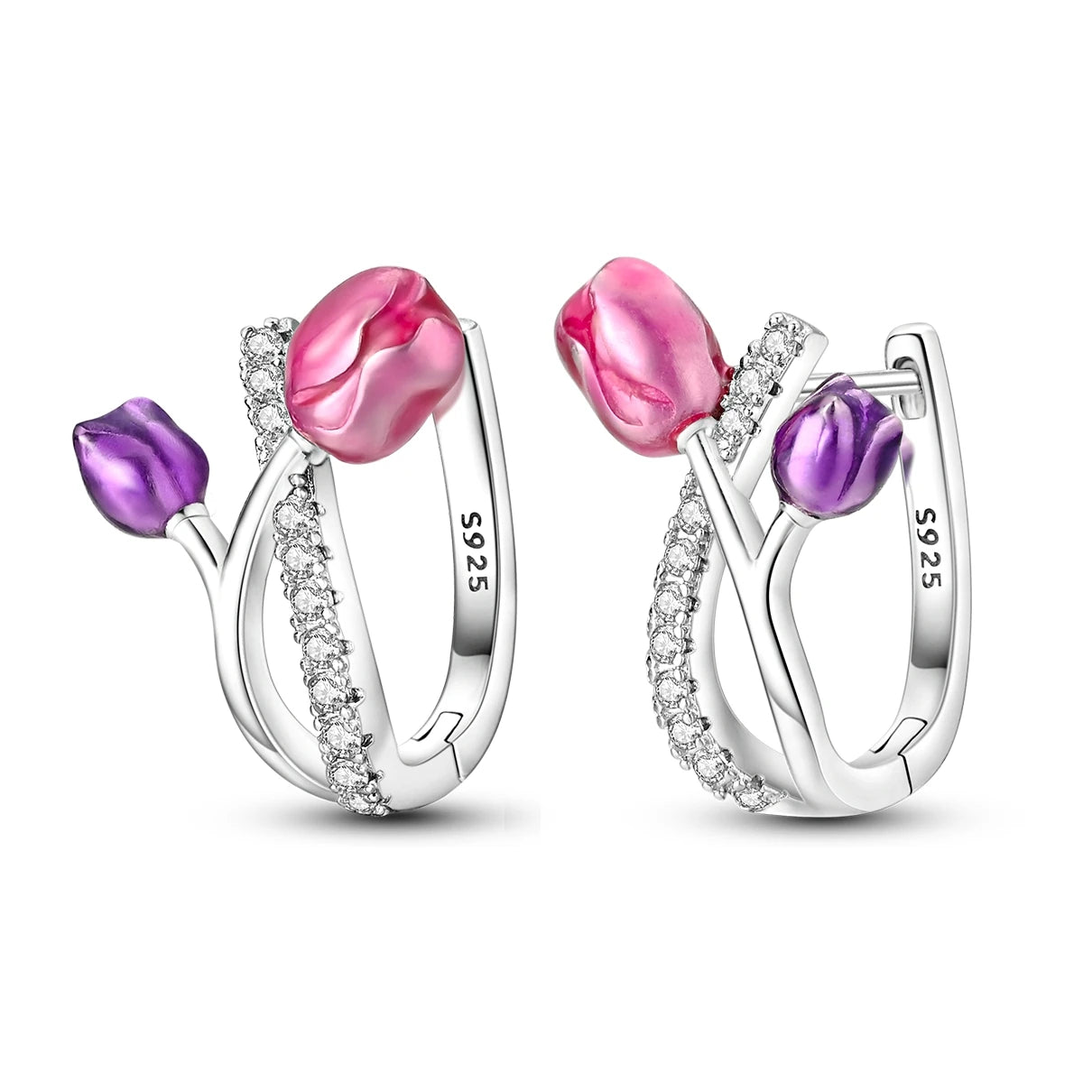 Orstarry 925 Sterling Silver Sparkling Tulip Flower Earrings Jewelry Hoop Earrings For Women Jewelry Birthday Party Trendy Gifts