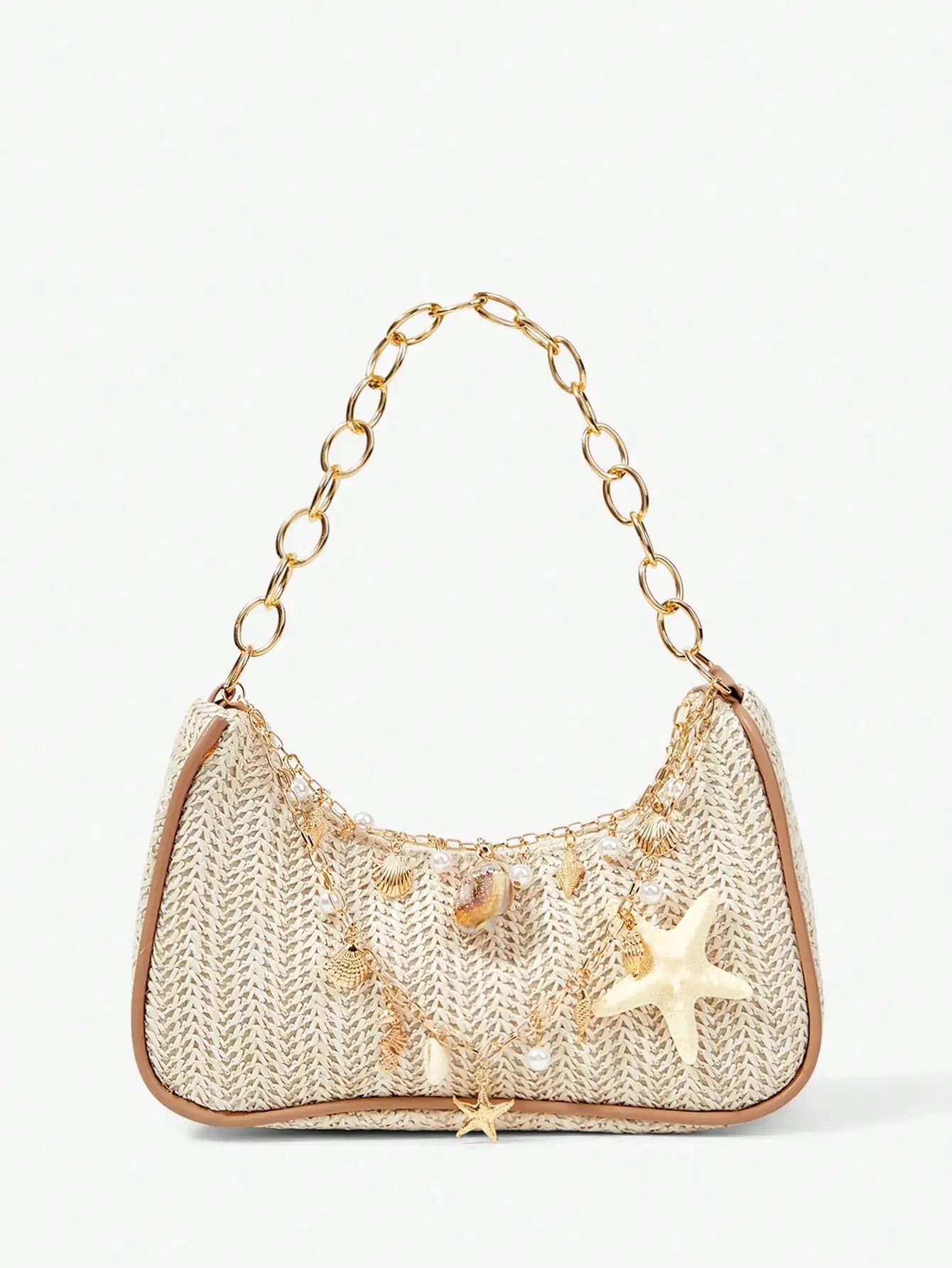 ROMWE Fairycore 1pc Summer Beach Starfish Series Shell & Seashell Woven Shoulder Hand Carry Bag