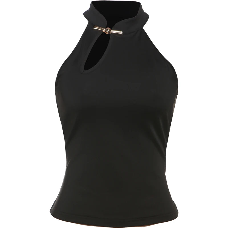 Weird Puss Cheongsam Buckle Tank Tops Women Y2K Summer Trend Basic Classic Hollow Solid Simple Street Stretch Daily Chic Vest