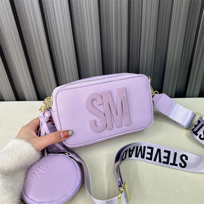 2024 Spring/Summer New Fashion Camera Bag with Wide Shoulder Strap, Lettering, Small Square Bag, Crossbody Bag