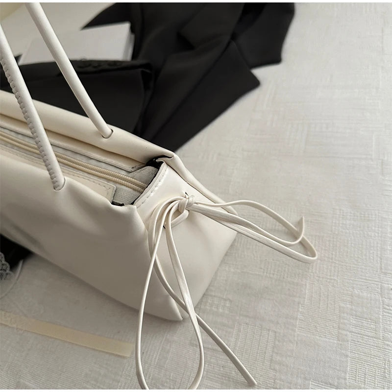 Korean Bow Ribbon Handbag Fashion Lace Square Shoulder Bag French Elegant Baguette Bag Leisure Large Capacity Tote Underarm Bag