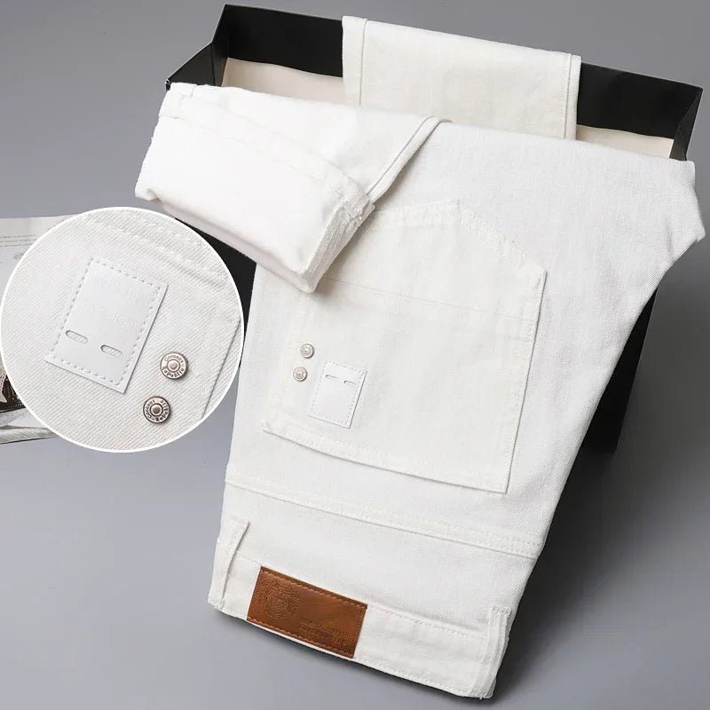 White Yellow Pink Red Fashion 5 Color Fashion Men's Stretch Jeans Slim Streetwear Korean Business Straight Casual Denim Trousers