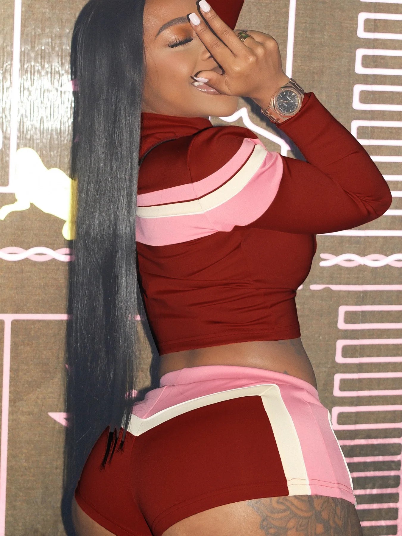 Weird Puss Colorful Print 3 Piece Set Women Tracksuit Casual Zip Crop Tops+Bra+Shirring Shorts Matching Street Stretch Outfits