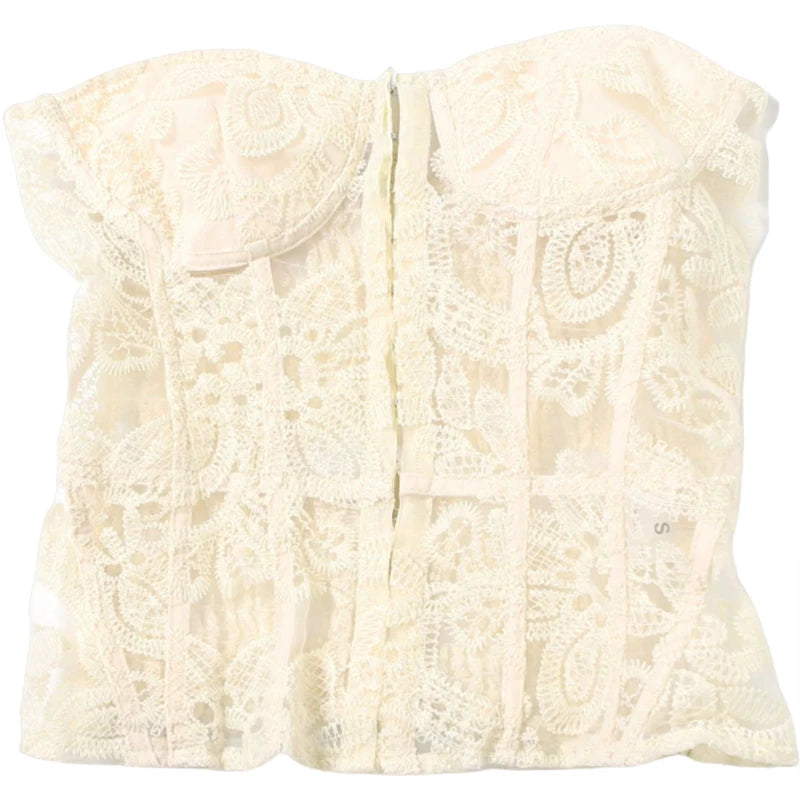 Weird Puss See Through Women Corset Top Warp Sleeveless Lace Concealed Metal Buckle Backless Sexy Summer Trend Midnight Mini Top