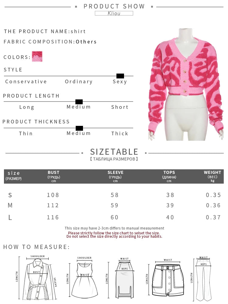 Kliou Knit Coats ladies Autumn New Full Sleeve Breasted Buttons V-neck Ruched Sweather Outwear Bare Midriff Street Tops