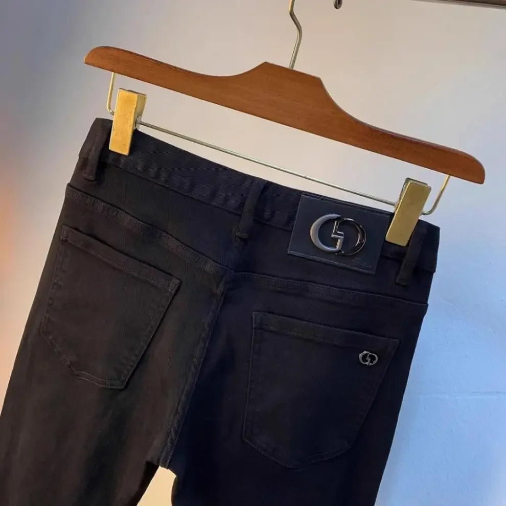 Spring Autumn Men's Elastic Slim Fit Casual Jeans Trendy Loose High End Brand Fashionable Long Trousers Popular Style