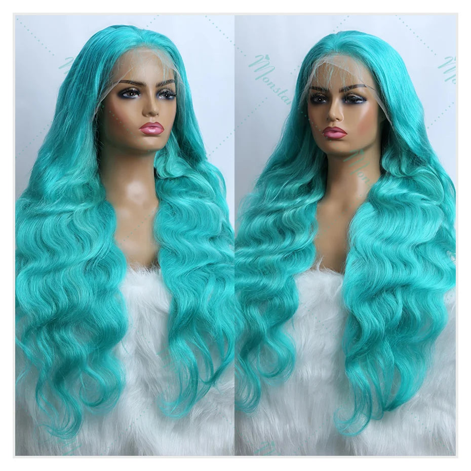 Cyan Blue Body Wave Human Hair Wigs Vietnamese Raw Hair 13x6 HD Lace Frontal Wig Blonde 613 Lace Front Human Hair Wigs For Women