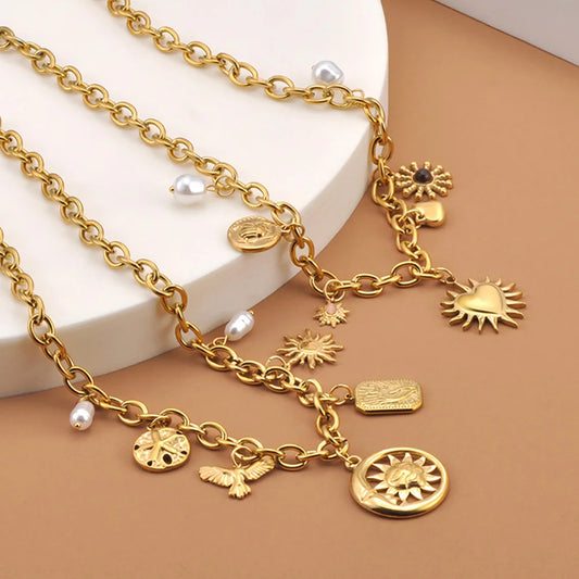 Lokaer Women's Ocean Charm Necklace PVD Plated Stainless Steel Starfish Shell Pearl Pendant Waterproof Summer Jewelry N25037