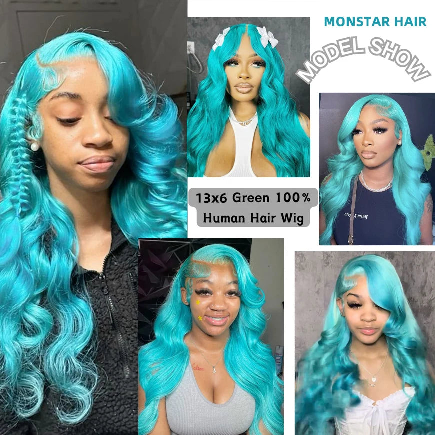 Cyan Blue Body Wave Human Hair Wigs Vietnamese Raw Hair 13x6 HD Lace Frontal Wig Blonde 613 Lace Front Human Hair Wigs For Women