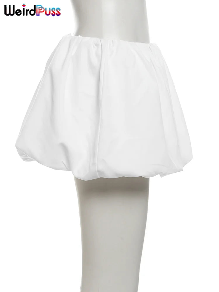 Weird Puss Casual Women 2Piece Set Autumn Trend Skinny Simple Daily Long Sleeve Crop Tops+Puffy Skirt Streetwear Matching Outfit