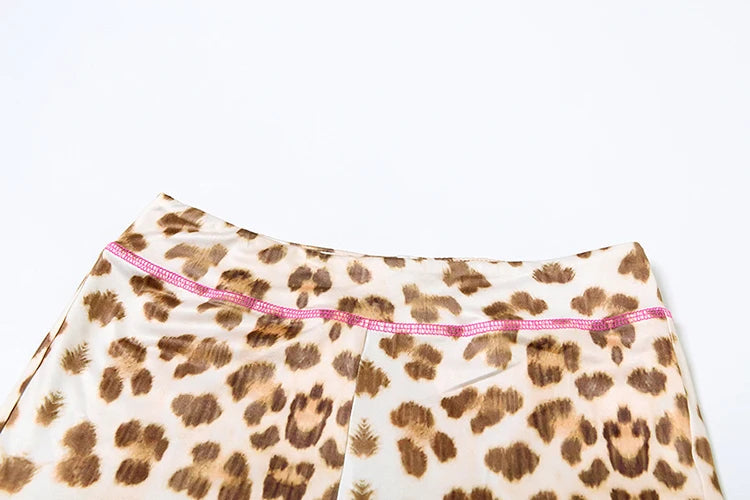 Weird Puss Letter Print Women Tracksuit 2Piece Set Leopard Zip Hooded Jacket+Biker Shorts Matching Street Stretch Activity Suits