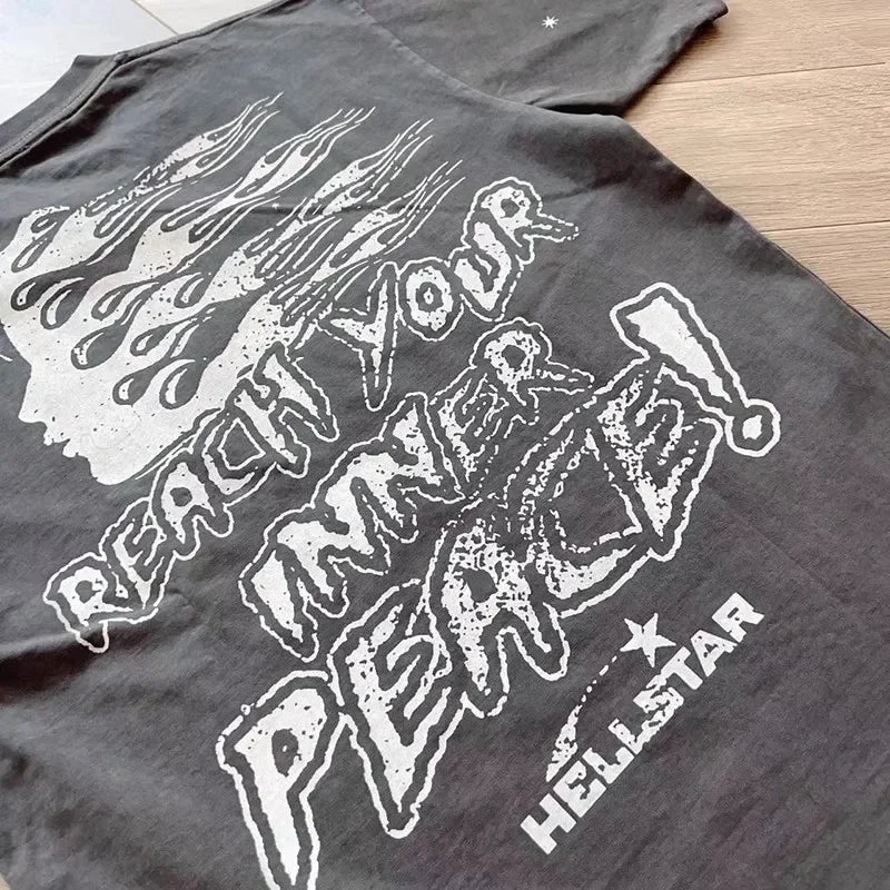 HS Innerlijke Vrede T-Shirt Met Heavy Craft Wash Katoenen T-Shirt Met Korte Mouwen