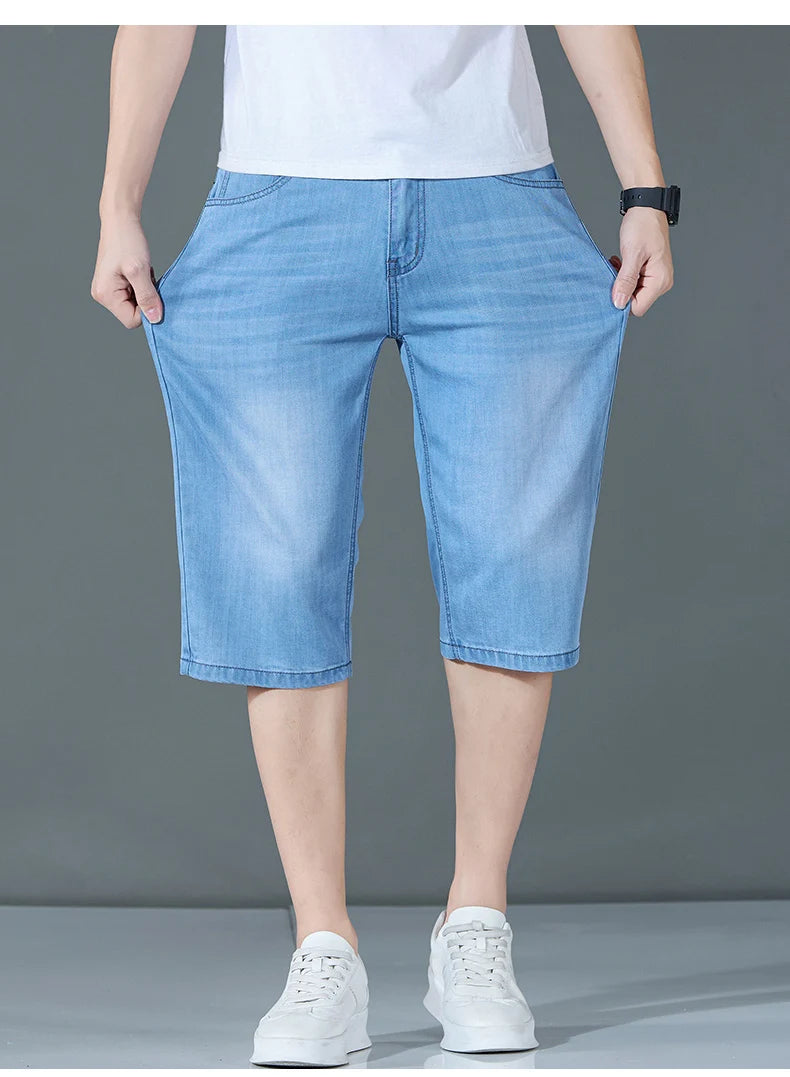 denim shorts, seven-point pants, new style, loose mid-length pants, casual, summer thin men's Troupers, men's jeans