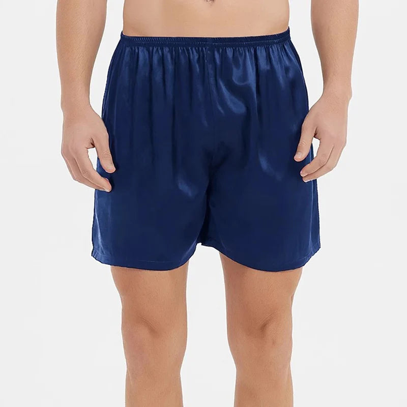 Mens Boxer Shorts Pajama Pants 19mm Mulberry Silk Sleepwear Lounge Underwear Beach Shorts with Elastic Waistband L-6XL