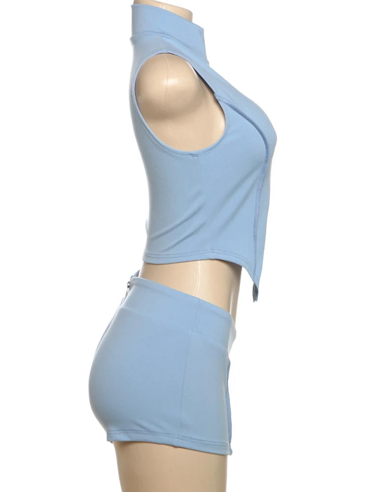 Weird Puss Casual Tracksuit 2 Piece Set Women Irregular Tank Tops+Peach Hip Zip Shorts Daily Simple Skinny Sporty Streetweas