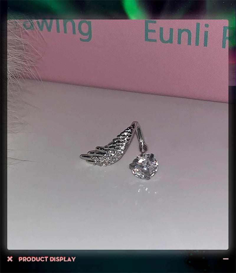 1pcs Silver Color Wing 316L Stainless Steel Ear Bone Nail for Women New Fashion Full of Rhinestone Earrings Accessories for Ear
