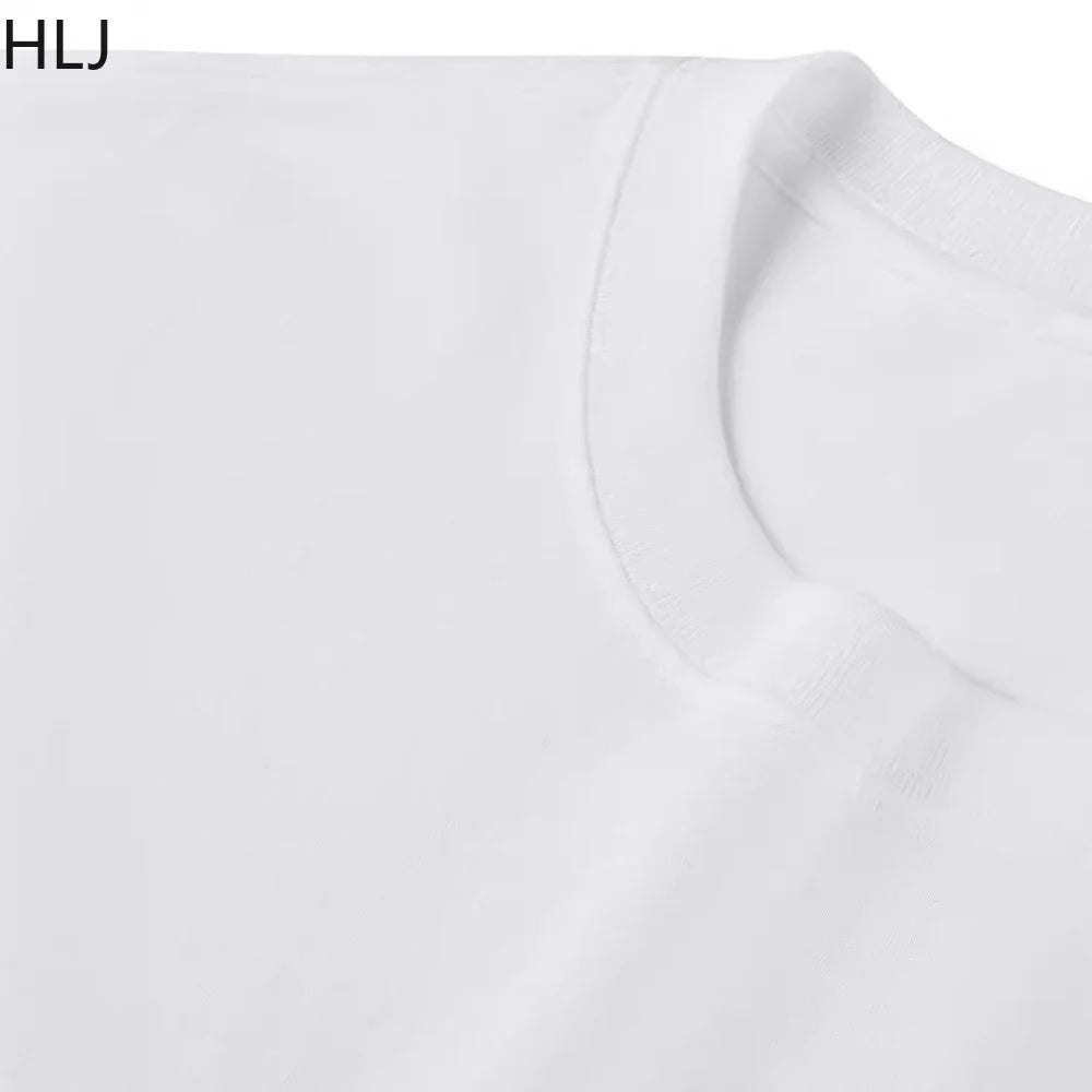 HLJ&GG Y2K Retro Avatar Pattern Printing Two Piece Sets Women O Neck Loose Tshirts+Drawstring Leather Shorts Outfits Streetwear