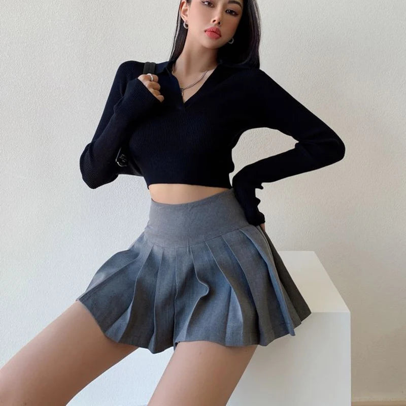 Fashion Slit Women Pleated Skirt Summer High Waist Sexy Mini Skirt White Jk Korean Girl Dance Skirt