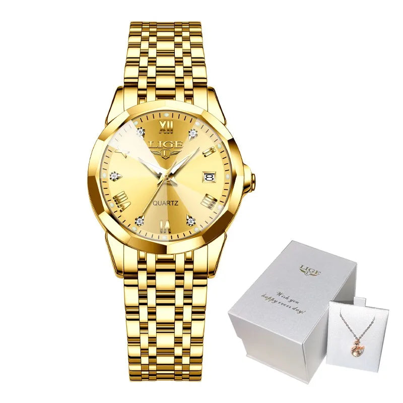 LIGE Elegant Ultrathin Nordic Simple Style Quartz Movement ladies Wristwatch Fashion Stainless Steel Bracelet Belt Watch