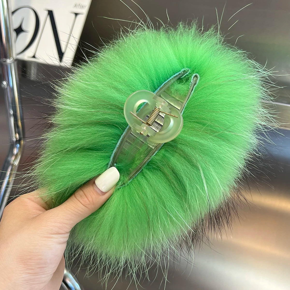New Jelly Color Fox Fur Hair Clip Woman Claw Clip For ladies Sweet Hair Ornament Hair Hold Headband Fur Hairpin Hair Accessories