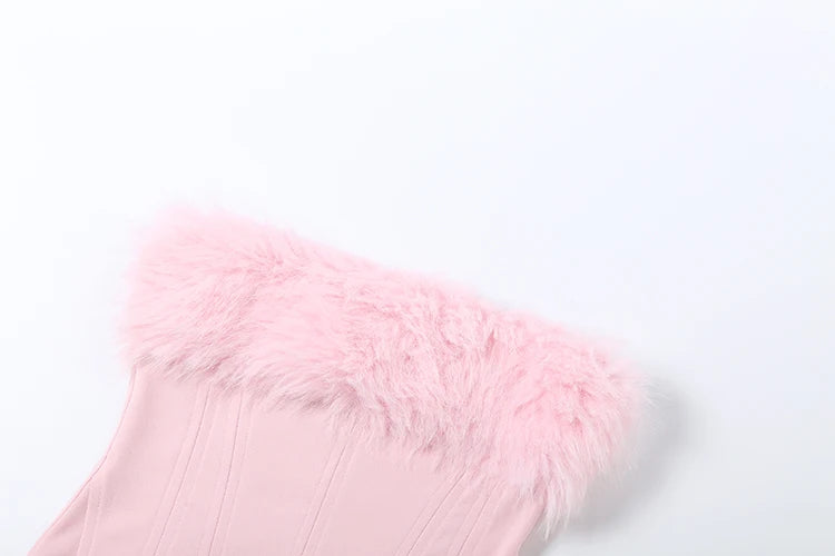 Weird Puss Christmas Furry Strapless Tops Women Patchwork Sexy Long Gloves Matching Birthday Luxury Classic Midnight Clubwear