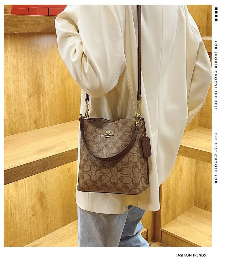 Hot women's handbag PU luxury fashion brand designer large capacity bucket classic shopping trip women's underarm bag