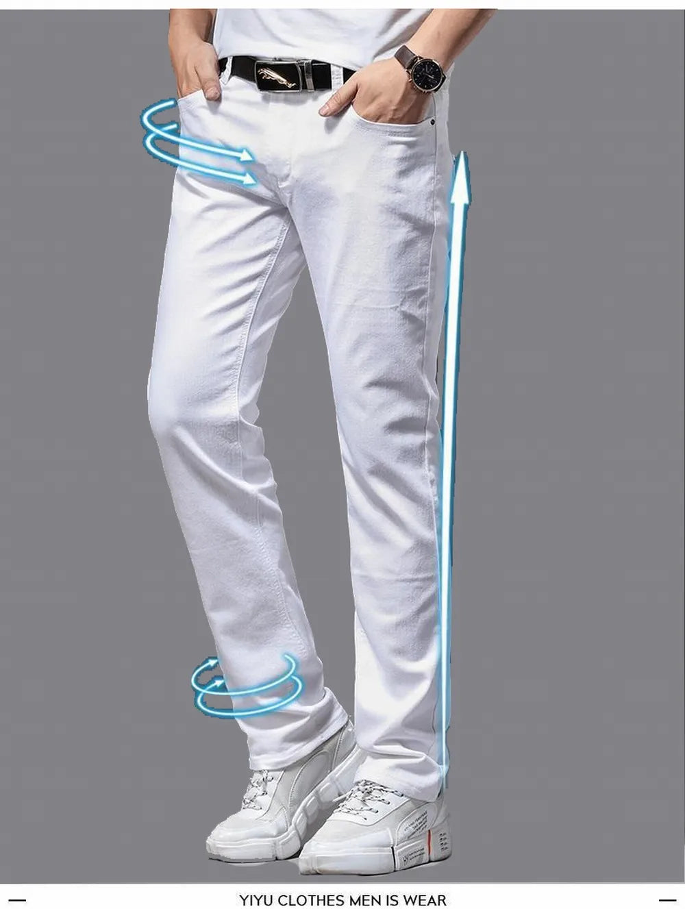 Denim White Jeans Elasticity Straight Slim Fit Casual Soft Business Classic Brand Trousers Fashion Advanced Stretch Denim Pants men