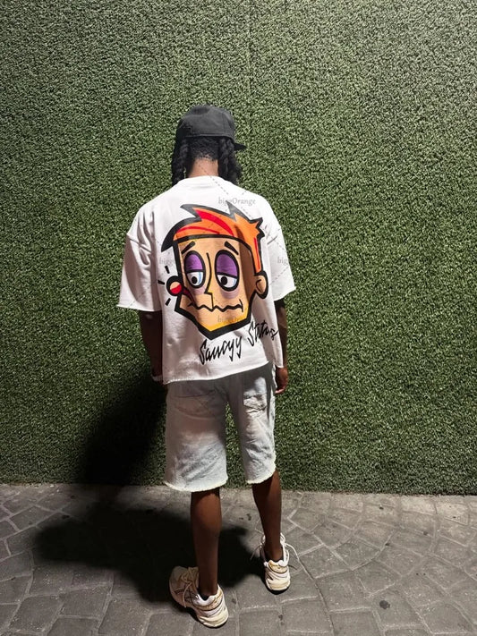 New Hip-hop Trendy Cartoon Loose Oversized T-shirt Men Y2K Harajuku Retro Graphic Top High Street Casual Streetwear Pure Cotton