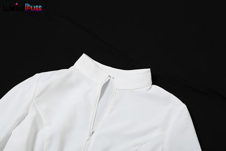 Weird Puss Casual Women 2Piece Set Autumn Trend Skinny Simple Daily Long Sleeve Crop Tops+Puffy Skirt Streetwear Matching Outfit