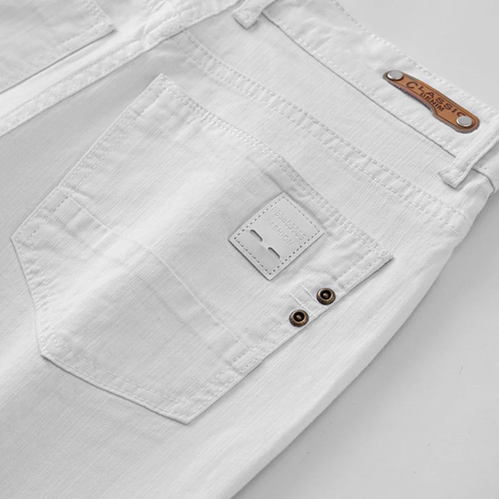 Denim White Jeans Elasticity Straight Slim Fit Casual Soft Business Classic Brand Trousers Fashion Advanced Stretch Denim Pants men