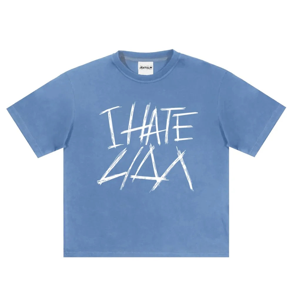 Oversized Men's Clothing Streetwear I HATE LIDA Print Hip Hop Korean Short Sleeve Y2k Tops Tee Cotton Graphic Unisex Tshirt Goth