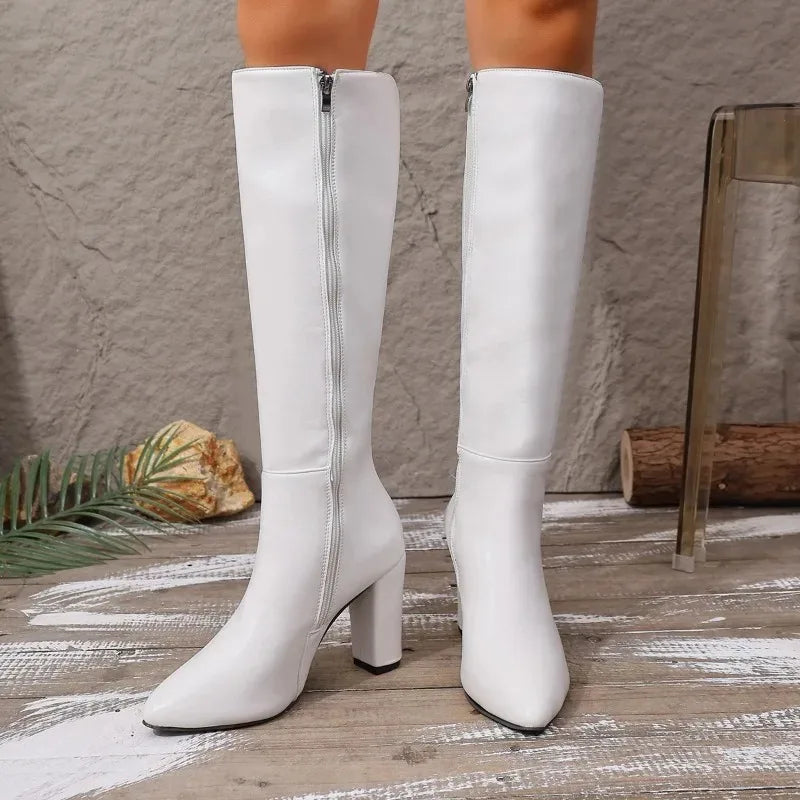 Foreign Trade Fashion New Boots Plus Size Zipper Women White Thigh Boots