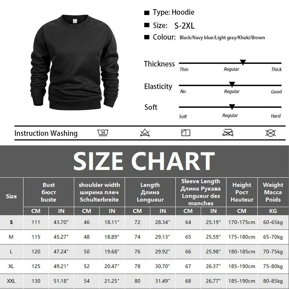 Men's Crew Neck Hoodies Autumn Winter Fleece Warm Casual Loose Pullover Solid Color Round Neck Sport Long Sleeved Sweatshirt