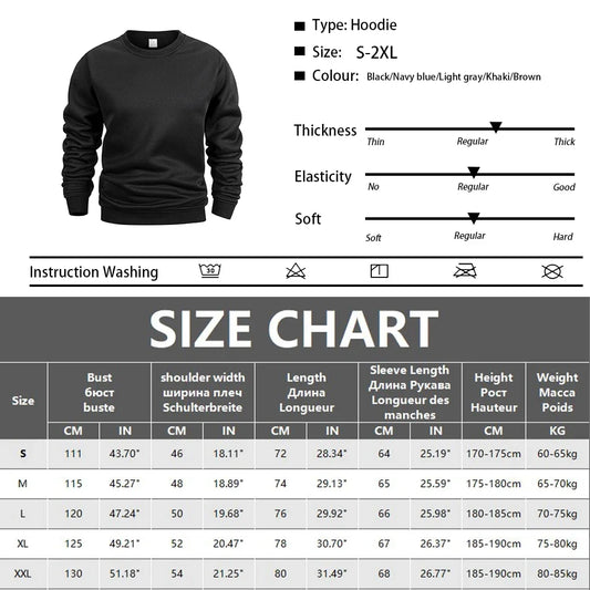 Men's Crew Neck Hoodies Autumn Winter Fleece Warm Casual Loose Pullover Solid Color Round Neck Sport Long Sleeved Sweatshirt
