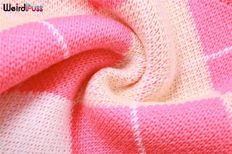 Weird Puss Sweater Women 2 Piece Set Hipster Tassel Plaid Cardigan Tops+Mini Shorts Stretch Autumn Trend Matching Street Outfits