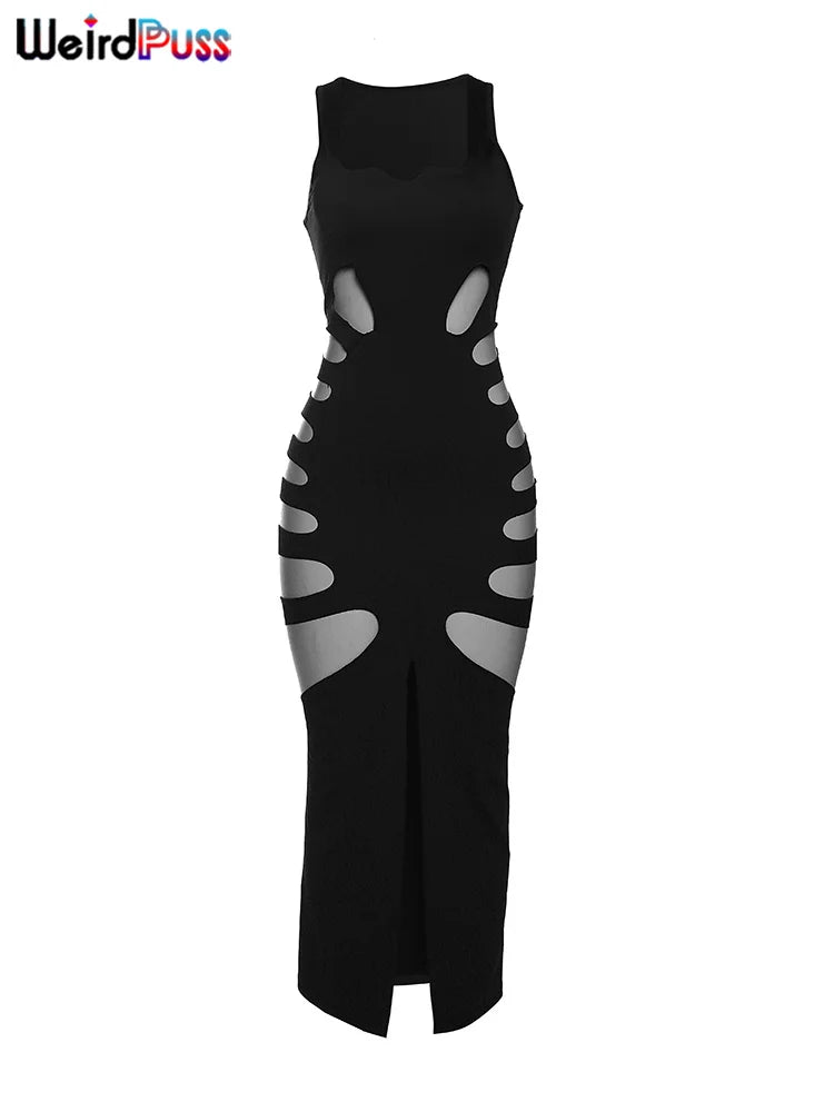 Hollow Sleeveless Split Maxi Bodycon Dress — Women's