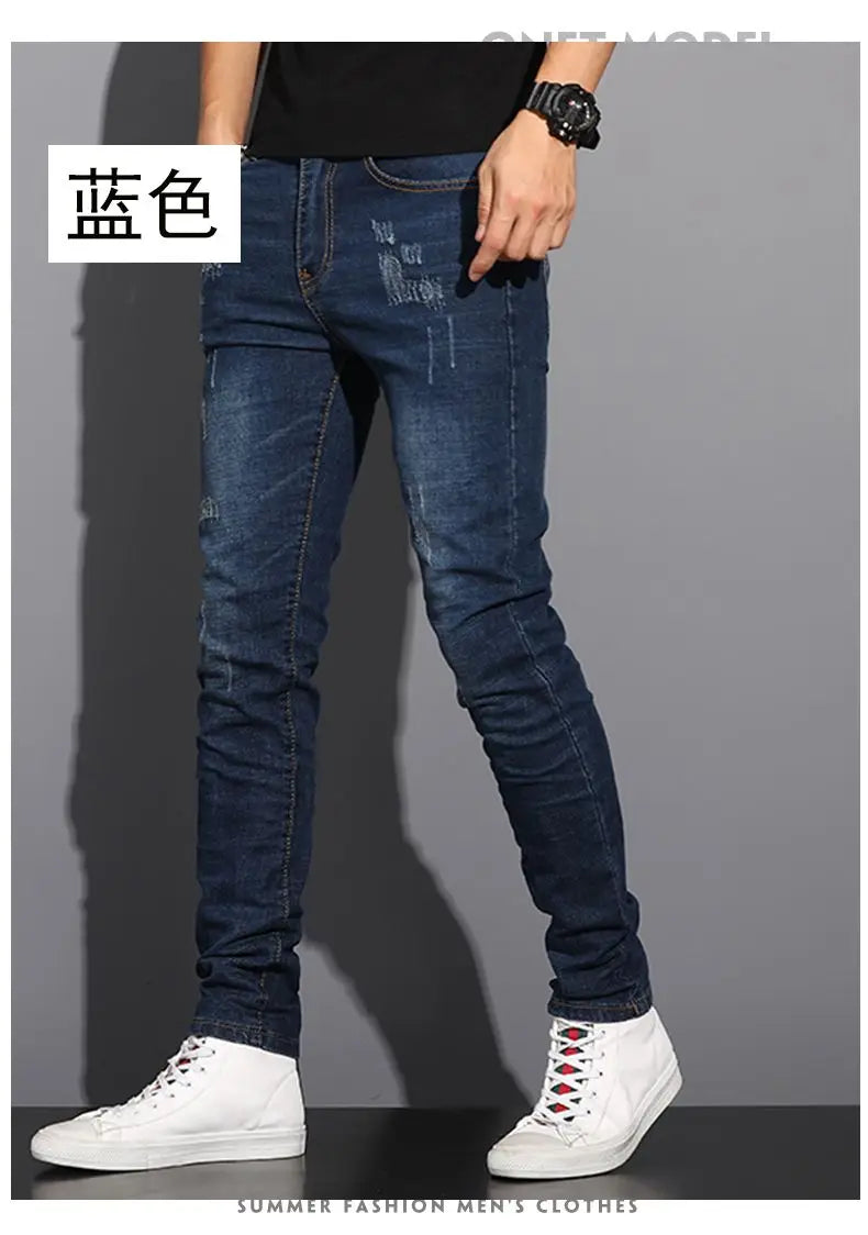 2025 Summer Thin Jeans Men's Korean Edition Fashion Trend Straight Leg Shorts Embroidered Cowboy Pants Black Blue Grey