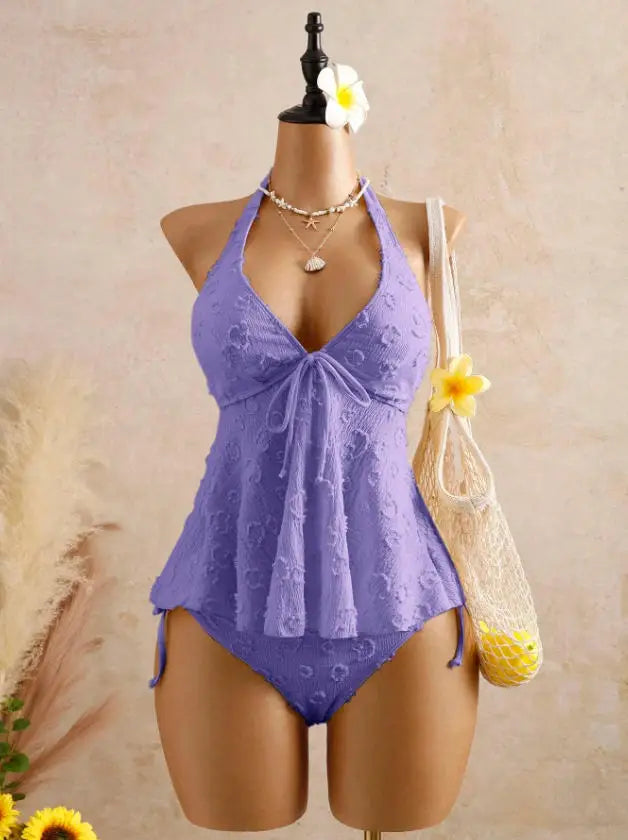 Sexy Front Tie Bikini Set 2026 Pink White V Neck Tank Top Tie Side Thong Swimsuit Summer Bathing Suit Holiday Two Piece Swimwear