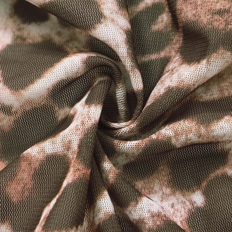 Weird Puss Sexy 3 Piece Set Women Leopard Print Mesh Full Sleeve Shawl+Bandage Metal Buckle Bra+Pants Street Trend Matching Suit