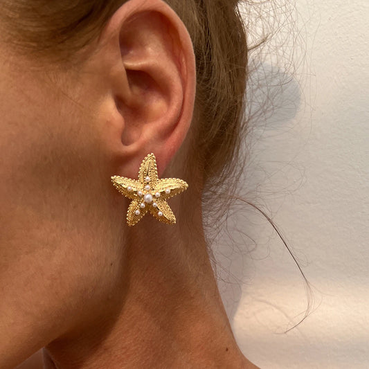 Ingemark Boho Imitation Pearl Metal Starfish Stud Earrings for Women Punk Gold Color Piercing Earrings Aesthetic Summer Jewelry