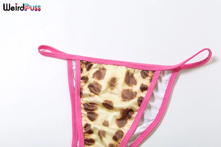 Weird Puss Leopard Print Sexy 3 Piece Set Women Beach Vacation Halter Bra+Panties+Shorts Summer Midnight Matching Party Clubwear