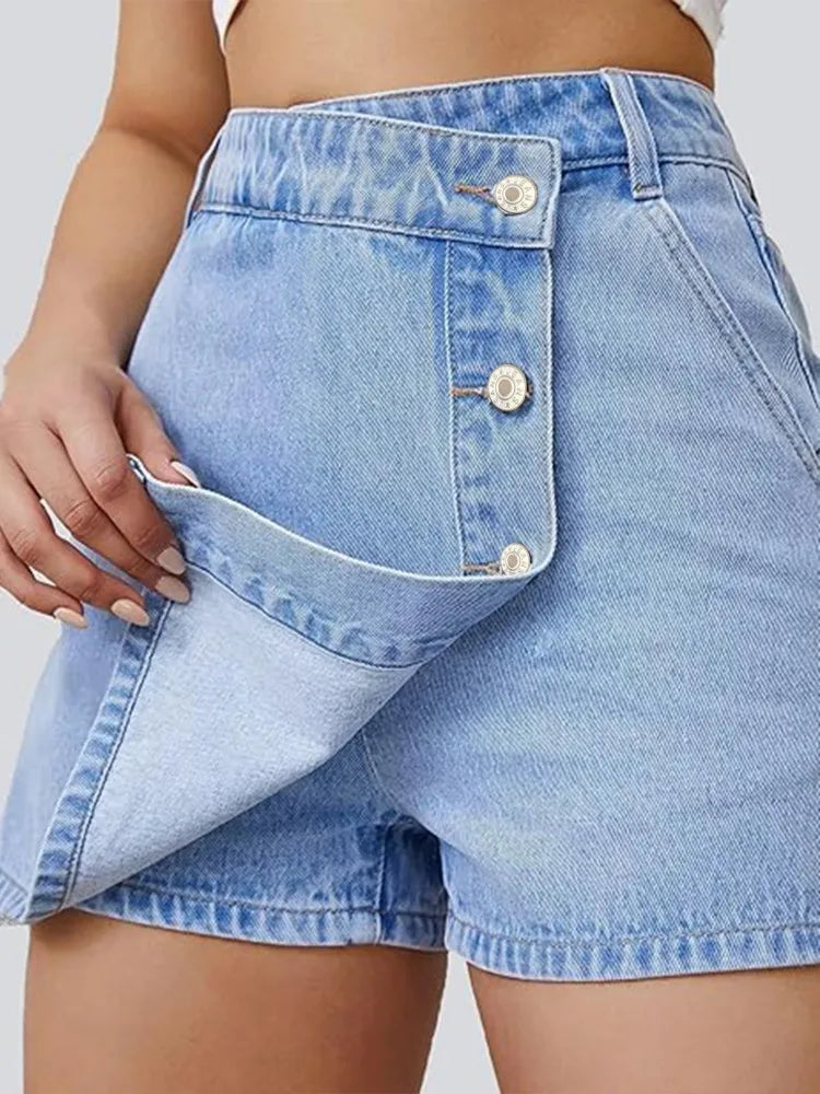 Women's jeans Shorts High Waisted Asymmetric Button Detailing Ideal for Trendy Summer Outfits Casual Occasions