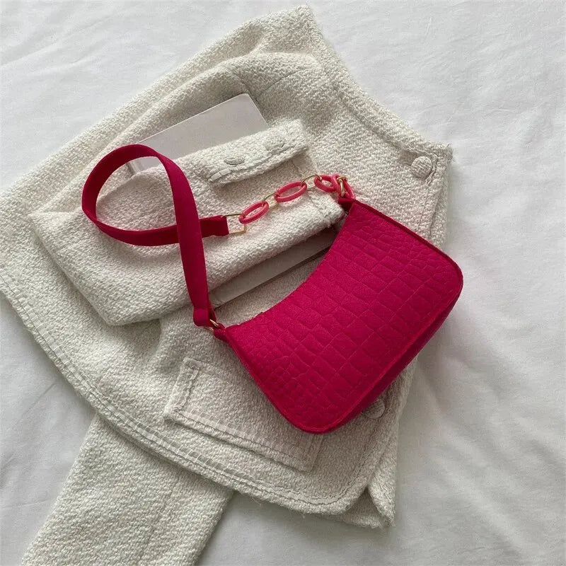 Retro Felt Small Square Bag For Women Autumn Shoulder Handheld Fashion