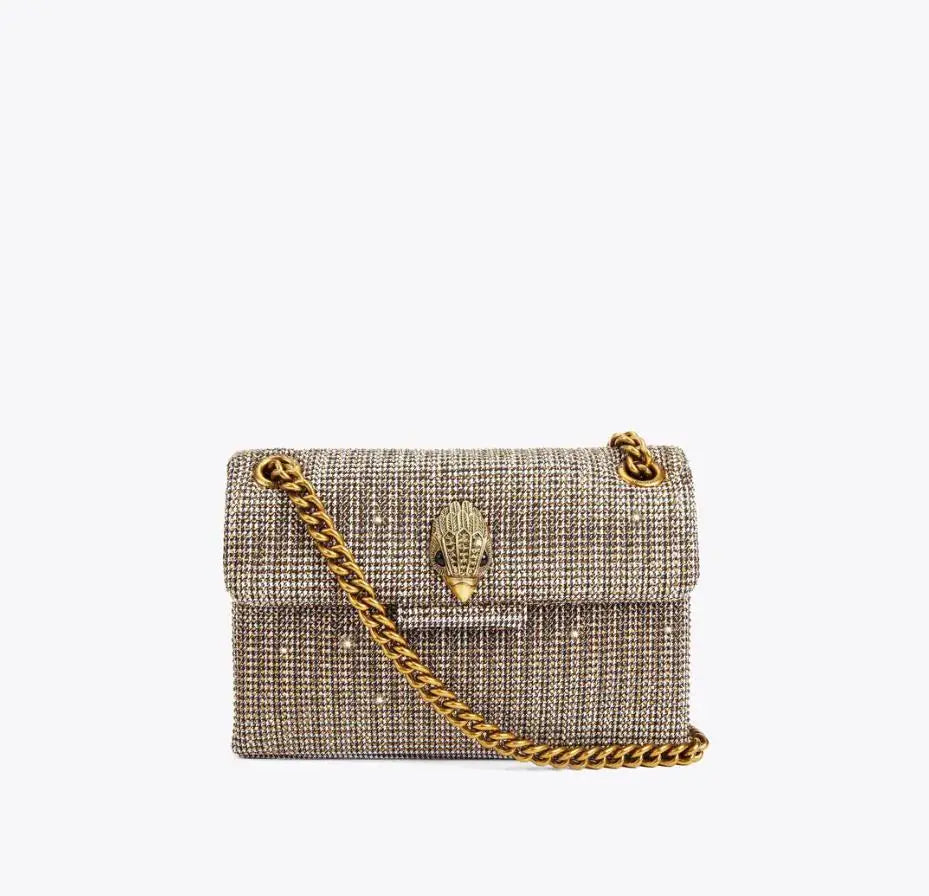 2026 New Metallic Rainbow Stripes Heart Bag PU Leather Chain Crossbody Purse