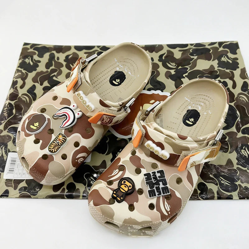 Camouflage-style Couple's Sandals Casual Ankle-Wrap Eva Flip Flops Shoes Outdoor Beach Holey Shoes Cartoon Slippers Men Sandals