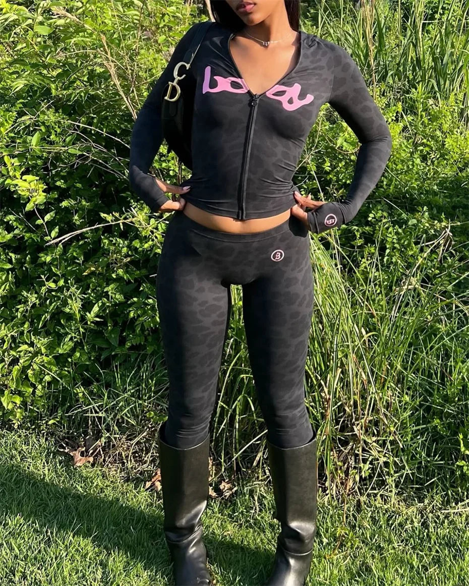 10 Wholesale Fall Tracksuits Camouflage Printing Two Piece Set Womens Outfits Slim Long Sleeve Hooded Jackets + Pants K15697_2