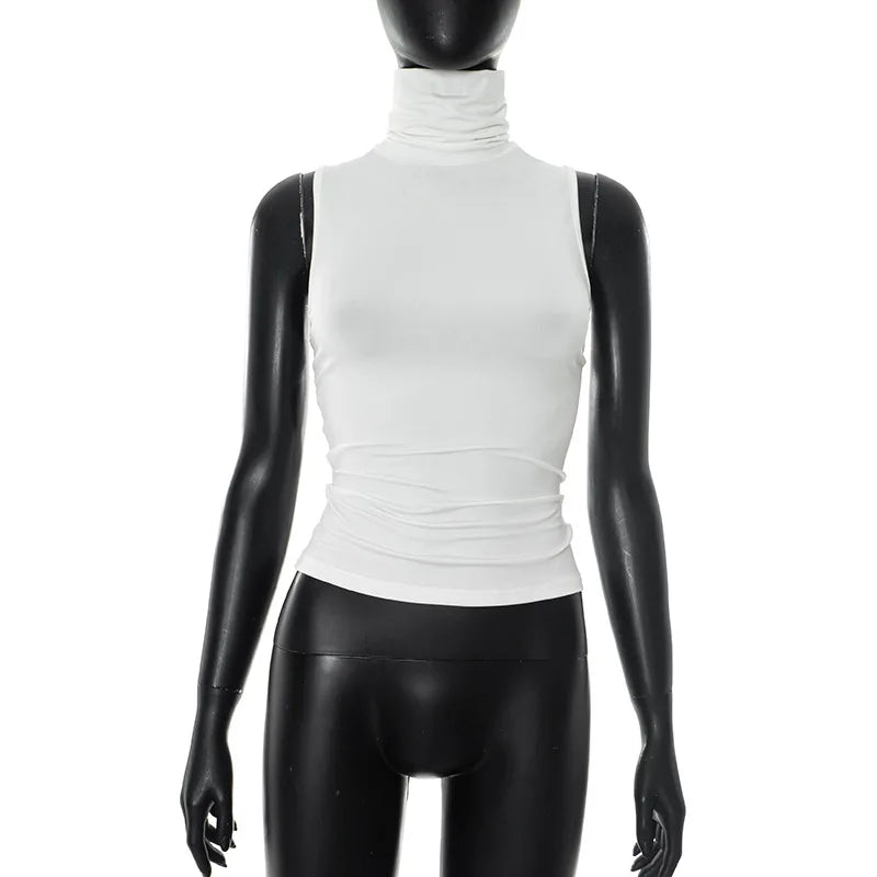 Nsauye Casual Solid White Women Basic Vest T Shirt Tank Tops Turtleneck Y2K Summer Clothes Skinny Mini 2025 Club Sexy Crop Tops