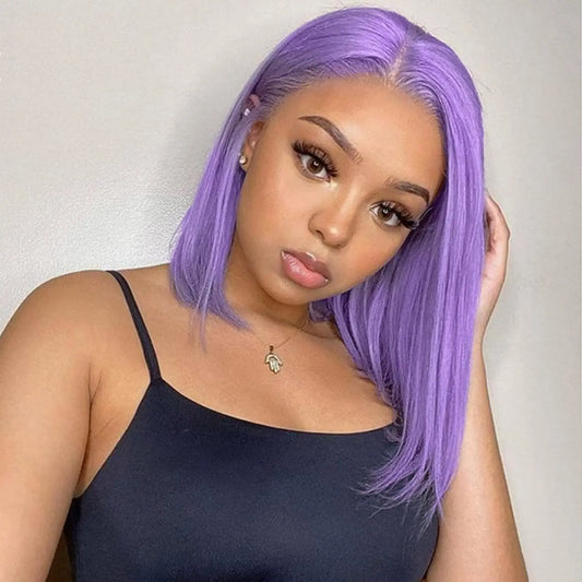 Purple Bob Wig 13x4 Lace Front Wigs Human Hair Short Bob Transparent Lace Pre Plucked Hairline